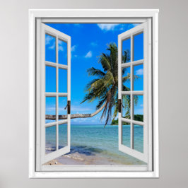 Poster Palm Tree e Ocean Artificial Window View