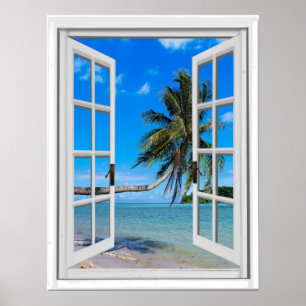Poster Palm Tree e Ocean Artificial Window View