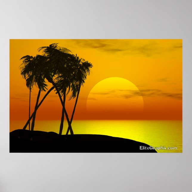 Póster Palm Tree e Sunset (Frente)