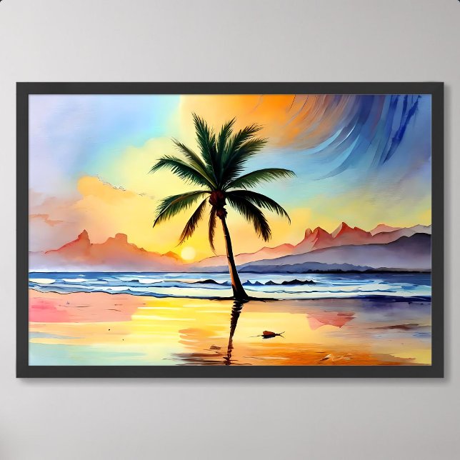 Poster Palm Tree Painting Gracing the Beach no Sunset (Palm Tree Painting Gracing the Beach at Sunset)