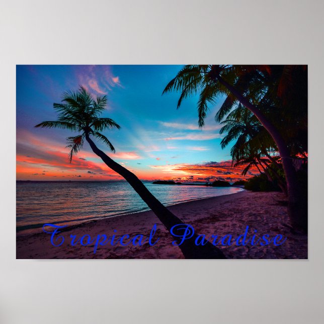 Poster Palm Tree Sandy Beach Tropical Paradise Island (Frente)