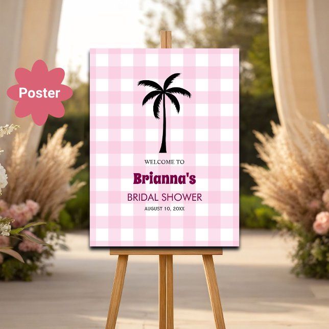 Poster Palm Tree White Pink Checking Bridal Welcome (Criador carregado)