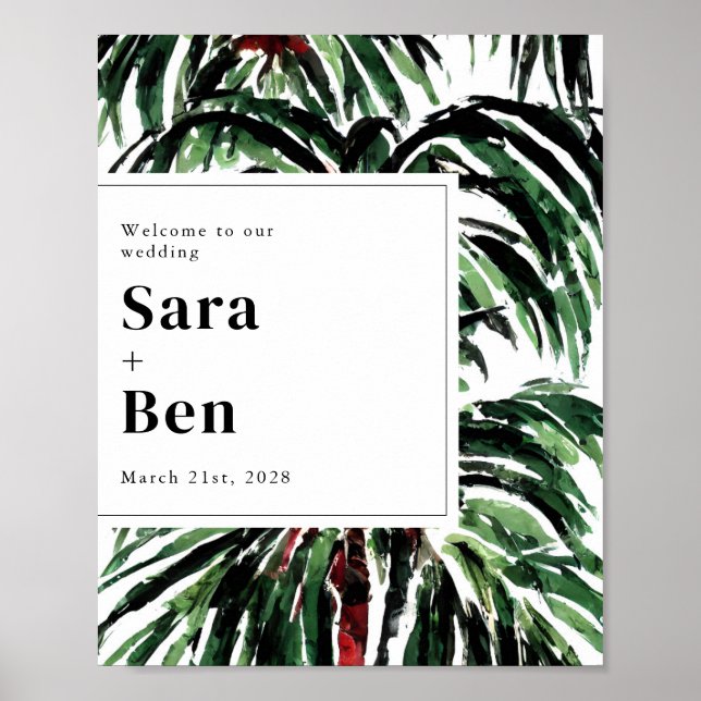 Poster Palm Trees Modern Beach Wedding Pintado (Frente)