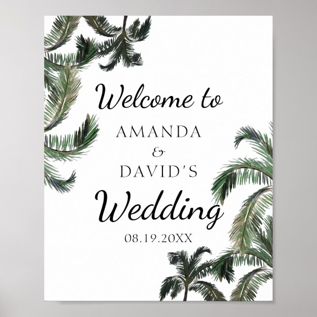 Poster Palm Tropical Árvore Greenery Beach Casamento Bem- (Frente)