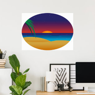 Poster Palma de praia solar tropical deixa ondas oceânica