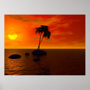 Póster Palma do por do sol