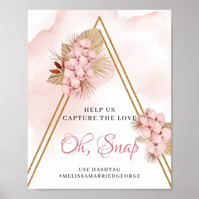 Poster Palma Seca De Boho Deixa Flores Esmagadoras Sinal  (Frente)