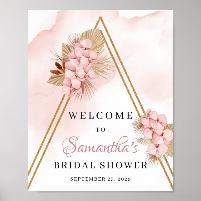 Poster Palma Seca Folga Blush Flores Rosa Sinal de Boas-v (Frente)