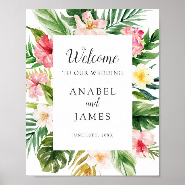 Poster Palma Tropical Banana Leaf Blush Floral Bem-vindo (Frente)