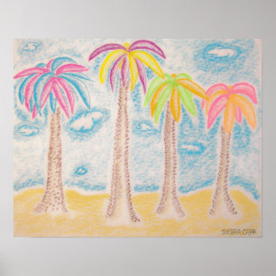 Póster Palmas Coloridas-Impressão