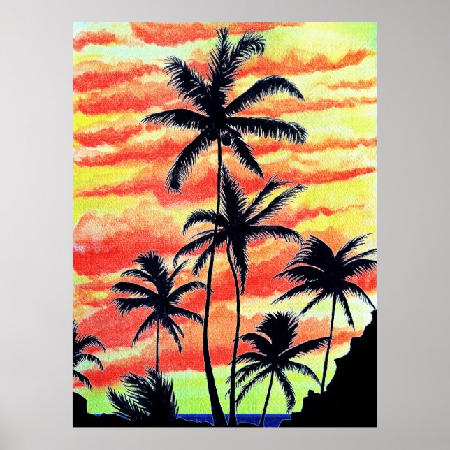 Poster Palmas de Coco Sunset Havaiano (Frente)