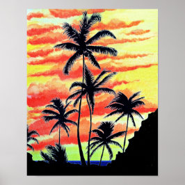Poster Palmas de Coco Sunset Havaiano