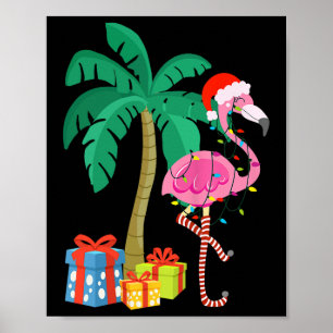Poster Palmeira de Natal Flamingo Rosa Tropical Xmas Fu