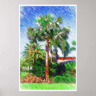Póster Palmeira dos nobilis de Bismarckia, desenho de
