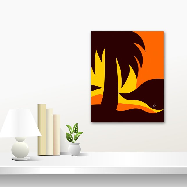 Poster Palmeira em silhueta sunset (Palm tree in sunset Abstract)