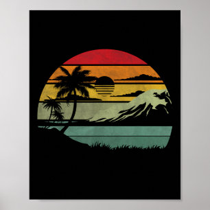 Poster Palmeira Retro Praia Tropical Vintage Anos 70 80 E