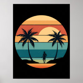 Poster Palmeiras da Praia do Pôr do Sol Vibrações de Verã