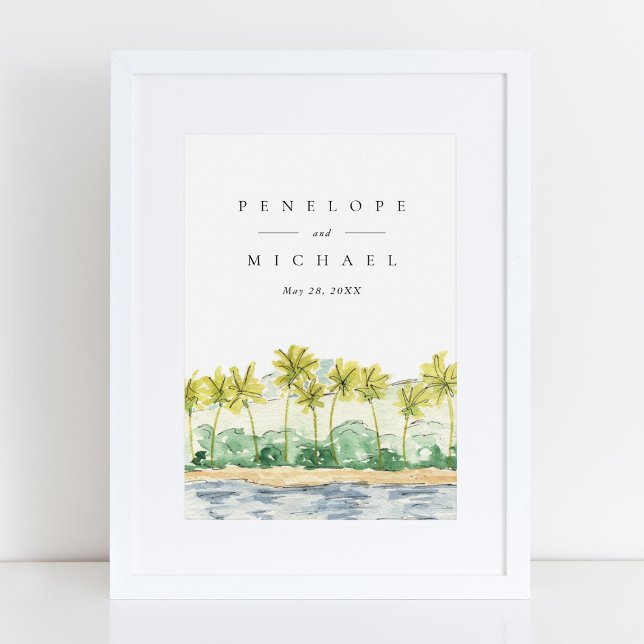 Poster Palmeiras de Praia Casamento Tropical Aquarela (Criador carregado)
