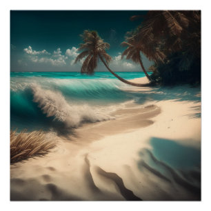 Póster Palmeiras de Praia Tropical Água Turquesa