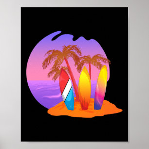 Poster Palmeiras De Prancha De Surf Praia Surfista Surfan