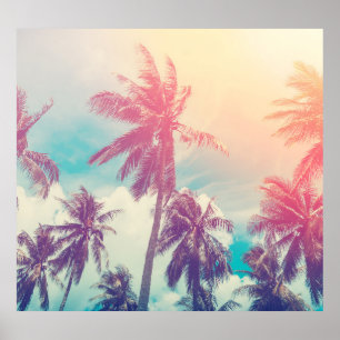 Poster Palmeiras de silhueta, abstrato do pôr do sol.