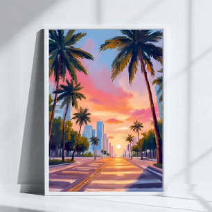 Poster Palmeiras do Pôr do Sol de Miami
