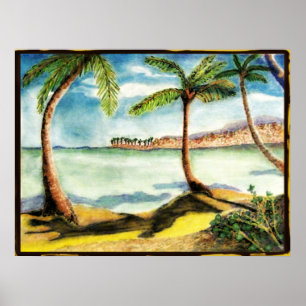 Poster Palmeiras e desenho tropicais da praia