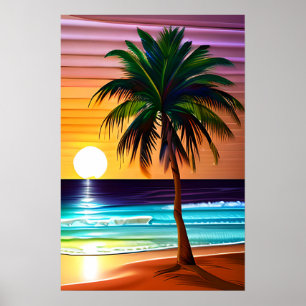 Poster Palmeiras e Pôr do Sol Colorido