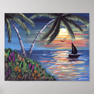 Póster Palmeiras - Pintura do Oceano Solar