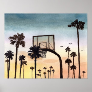 Poster Palmeiras Tropicais com Hoop de Basquete