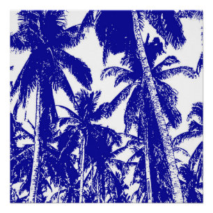 Póster Palmeiras tropicais em azul e branco