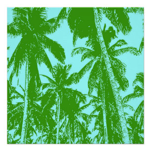 Póster Palmeiras tropicais em verde e azul