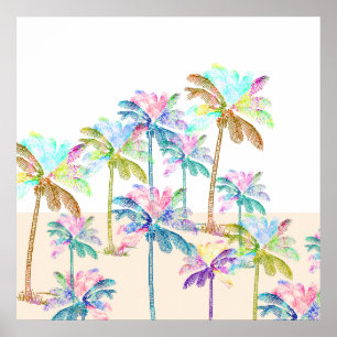 Poster Palmeiras tropicais havaianas, cor-de-água rosa