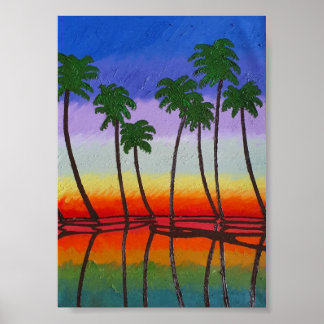 Poster Palmeras al atardecer y su reflejo
