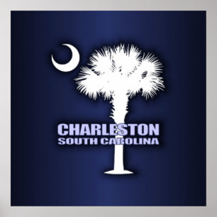 Póster Palmetto do SC & crescente (Charleston)