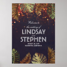 Palms and String Lights Beach Weding Sign