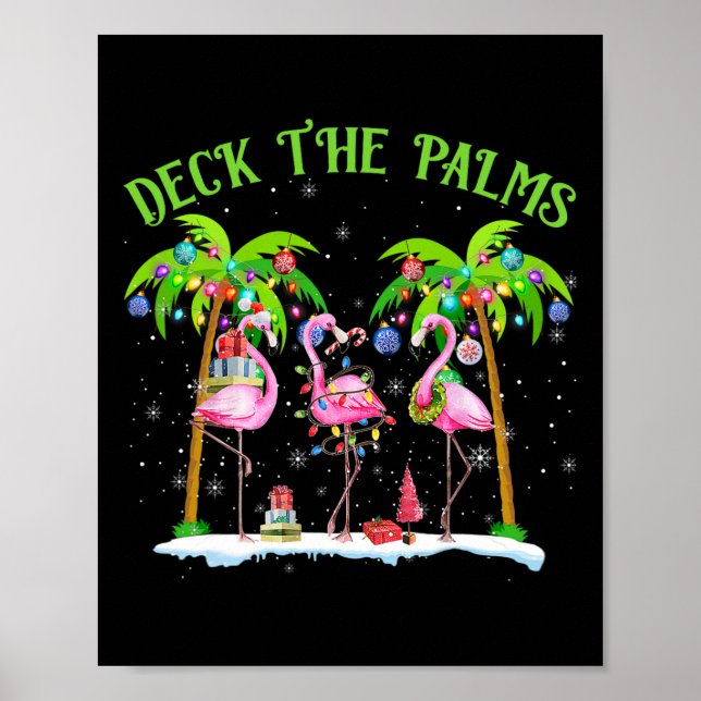 Poster Palms Flamingo, Luzes De Natal Tropicais (Frente)