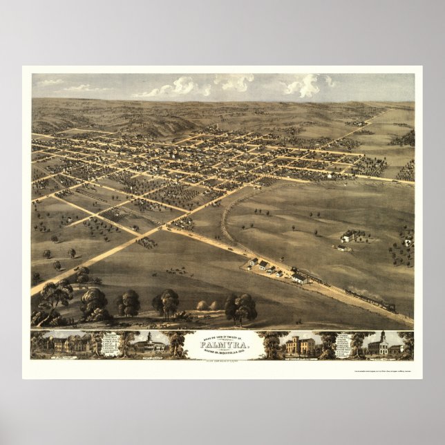 Póster Palmyra, MO Mapa Panorâmico - 1869 (Frente)