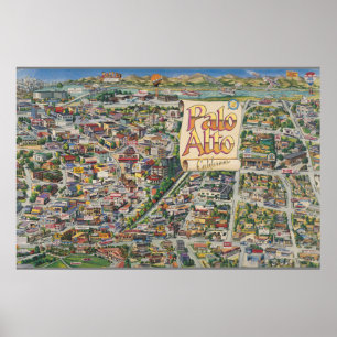 Poster Palo Alto, mapa da Califórnia