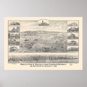 Póster Palo Alto, mapa panorâmico 1888 do CA (1658A)