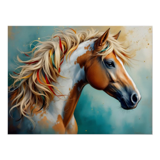 Póster Palomino Paint Mustang Retrato (Frente)