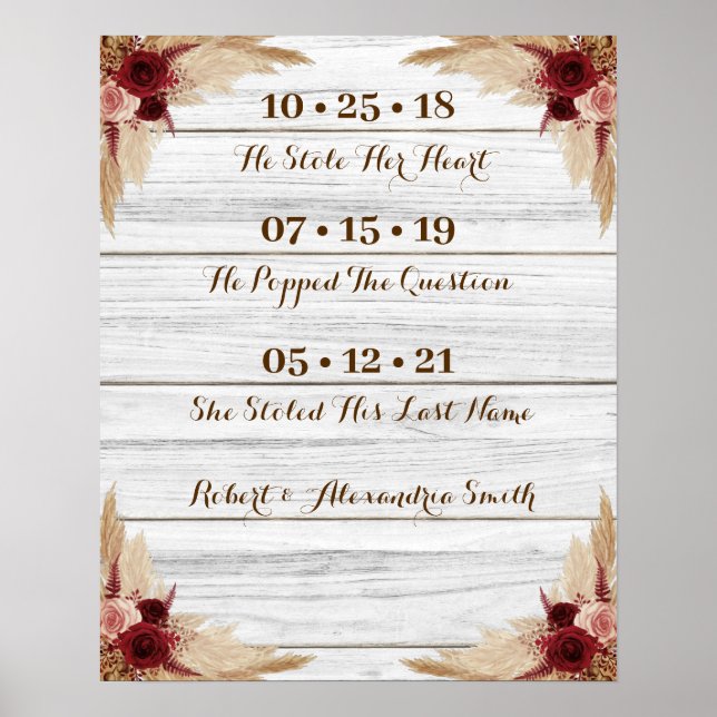 Poster Pampas Grass Best Day Casamento Date Sim Sinal (Frente)