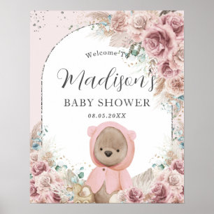 Poster Pampas Grass Blush Floral Cute Urso de Teddy
