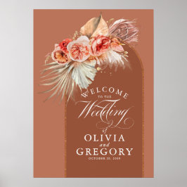 Poster Pampas Grass Copper Rust Casamento Floral Bem-Vind