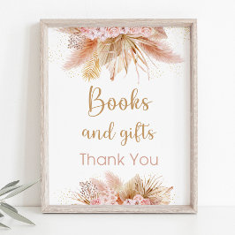 Poster Pampas Grass Floral Pink Livros e Sinal de Present