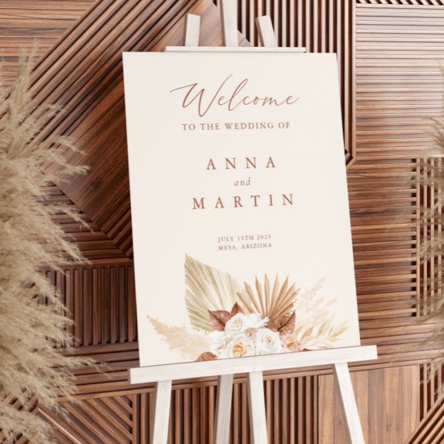 Poster Pampas Grass Floral Terracotta Wedding Bem-vindo (Criador carregado)