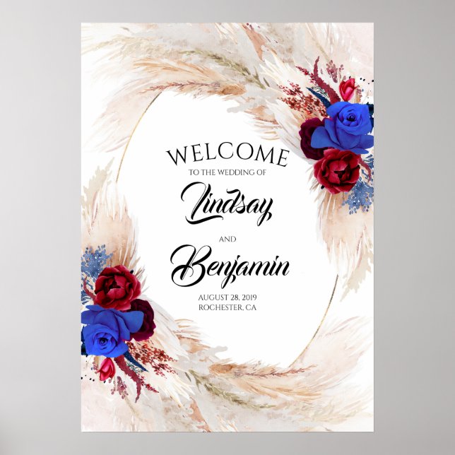 Poster Pampas Grass Floral Wreath Wreath Sinal de Boas-vi (Frente)