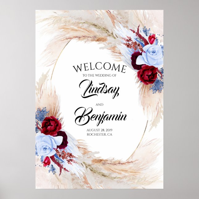 Poster Pampas Grass Floral Wreath Wreath Sinal de Boas-vi (Frente)