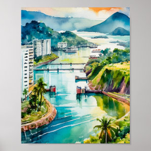 Poster Panamá Canal Watercolor
