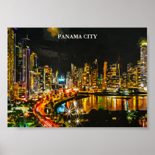 Poster Panamá Cidade por Noite Cobra Skyline